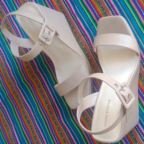 Marc Fisher Lukey Dress Wedge Sandal Shoes in Bone Beige size 9.5 - Picture 4 of 15